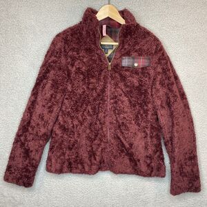 Pendleton Womens Fuzzy Teddy Full Zip Jacket Sherpa Fleece M Maroon Lined
